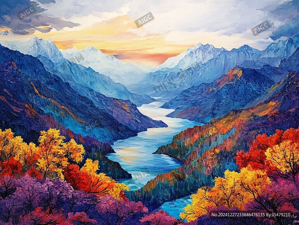 油画山川