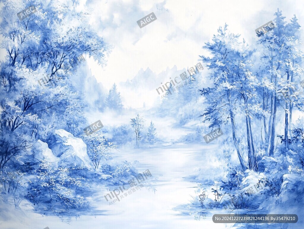 粉彩雪景图