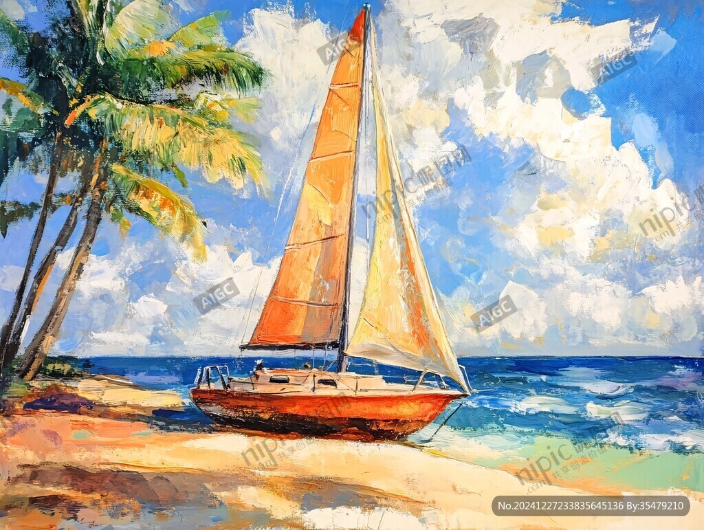 帆船美术绘画