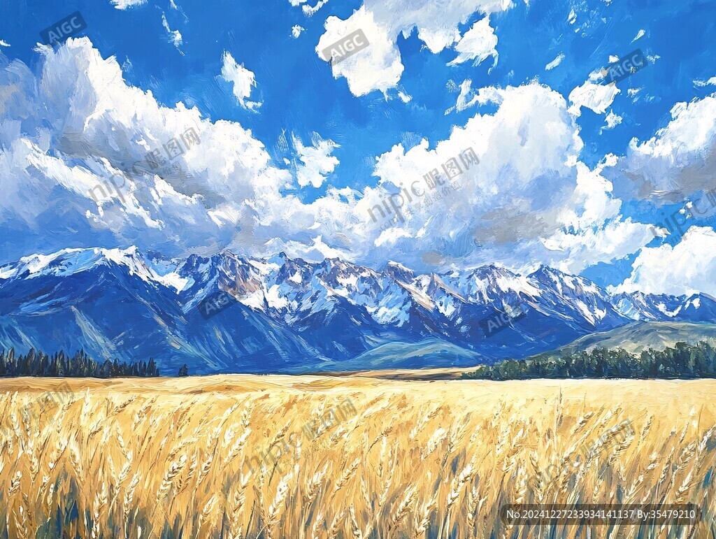 油画麦田风光