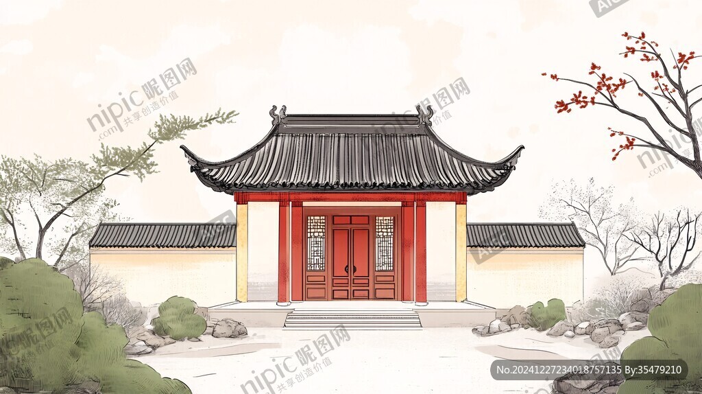 门楼插画