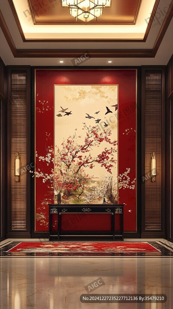 酒店客厅走廊梅花花鸟
