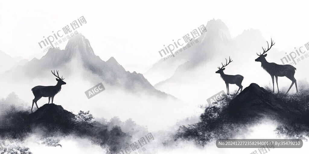 麋鹿禅意山水