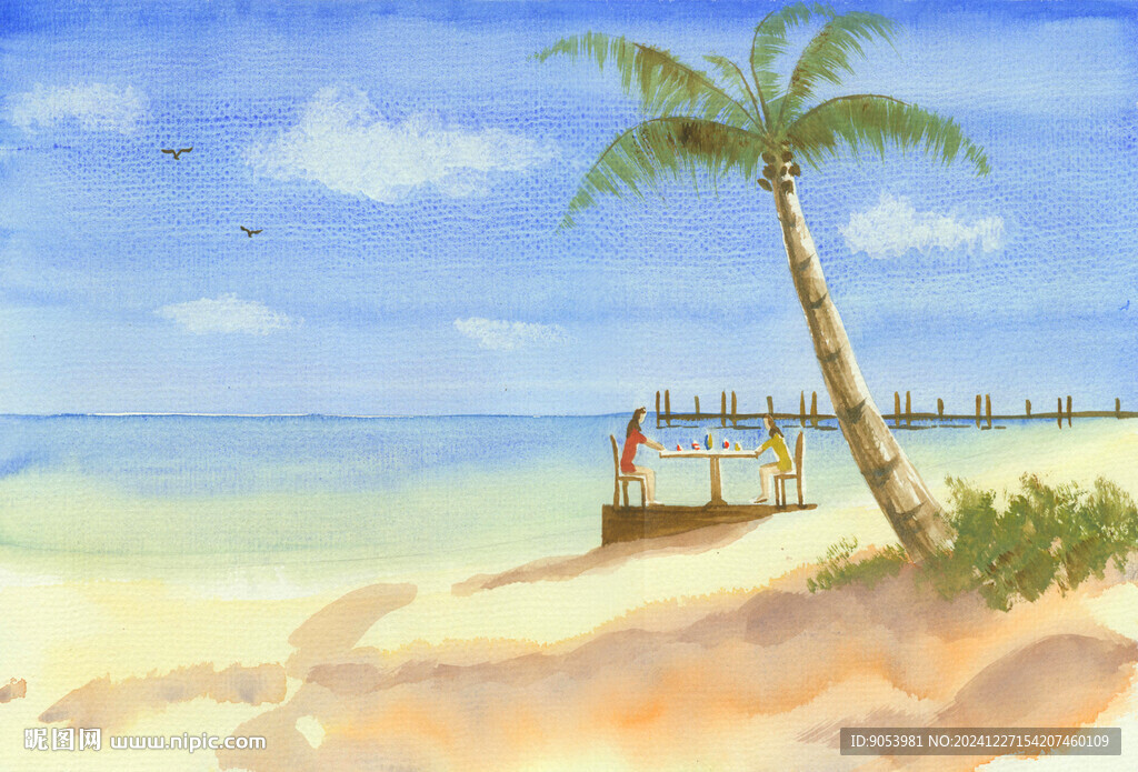 海景水彩画