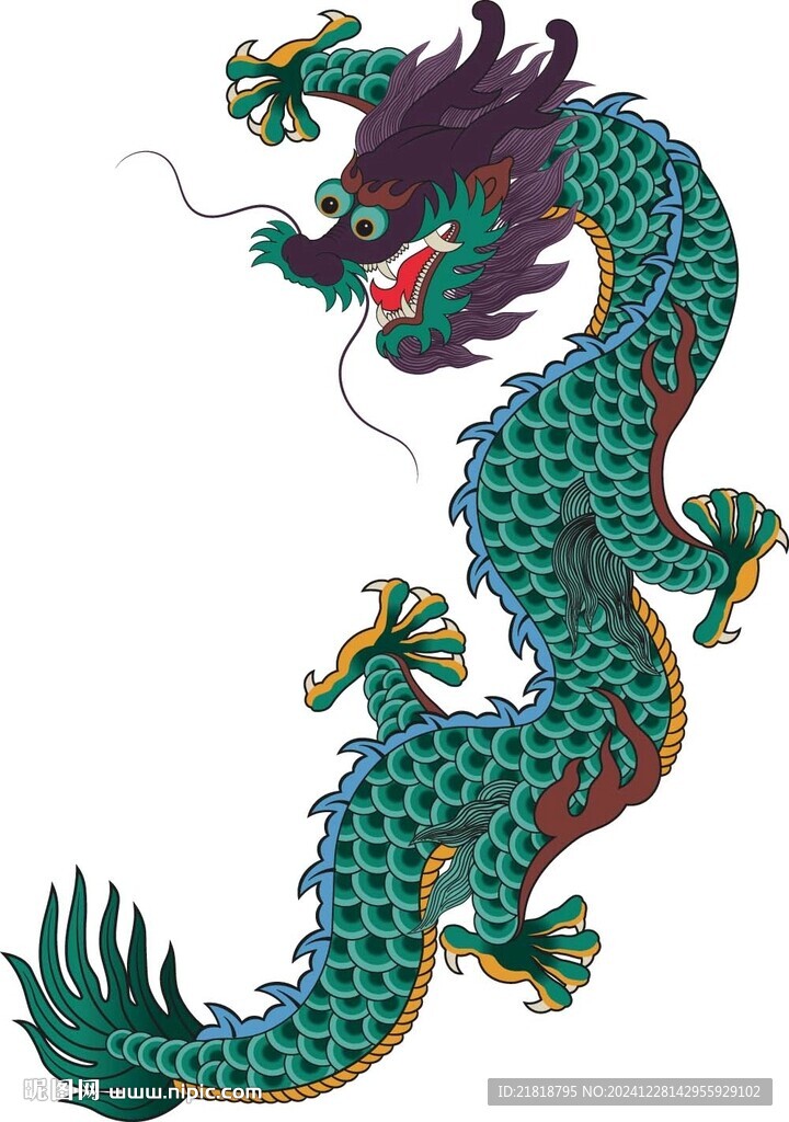 矢量图兴城鼓面彩绘青龙图案