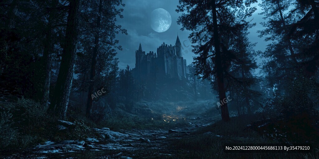 月色夜色梦幻森林背景