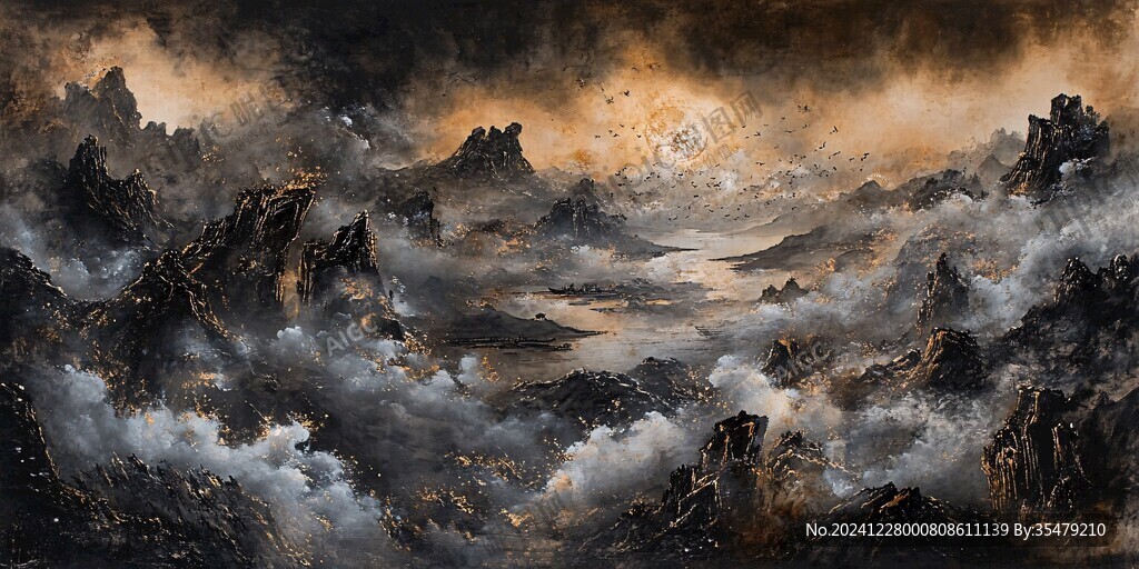 流体画金色山河