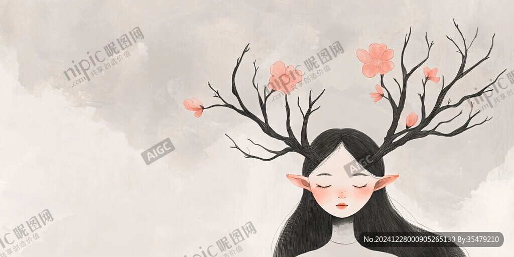 森系女孩插画