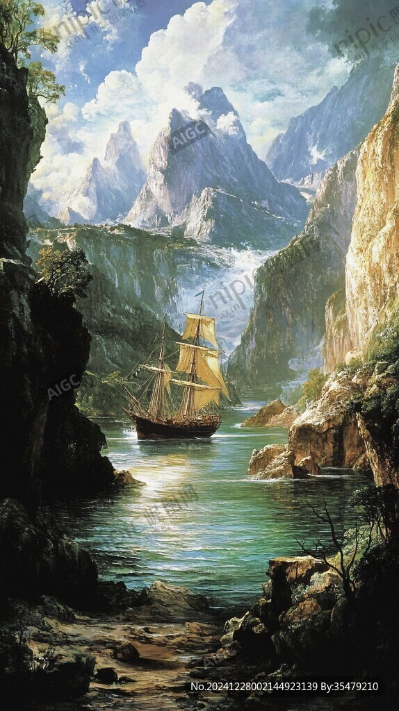 扬帆踏浪油画