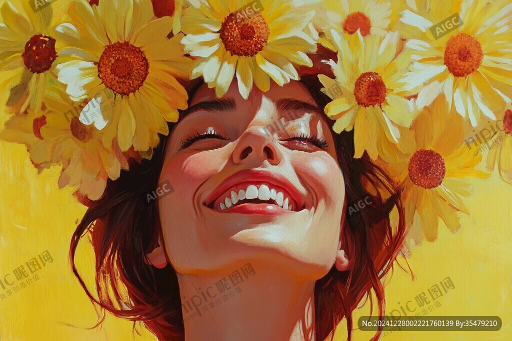 手绘向日葵美女