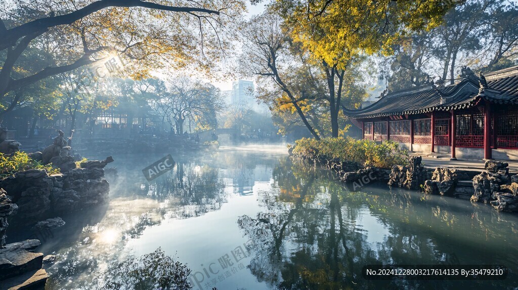 古典建筑园林秋景