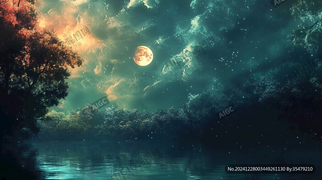 月色夜色梦幻森林背景