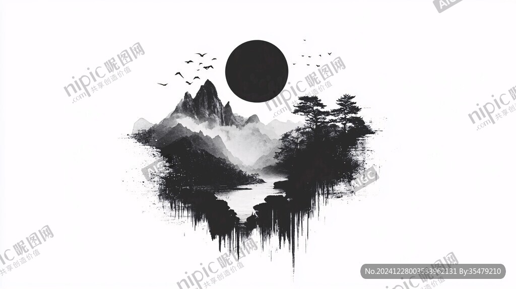 水墨笔触墨韵山水