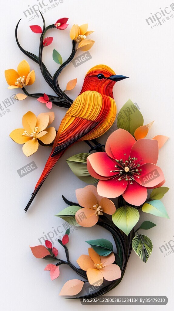 3d立体浮雕花卉花鸟