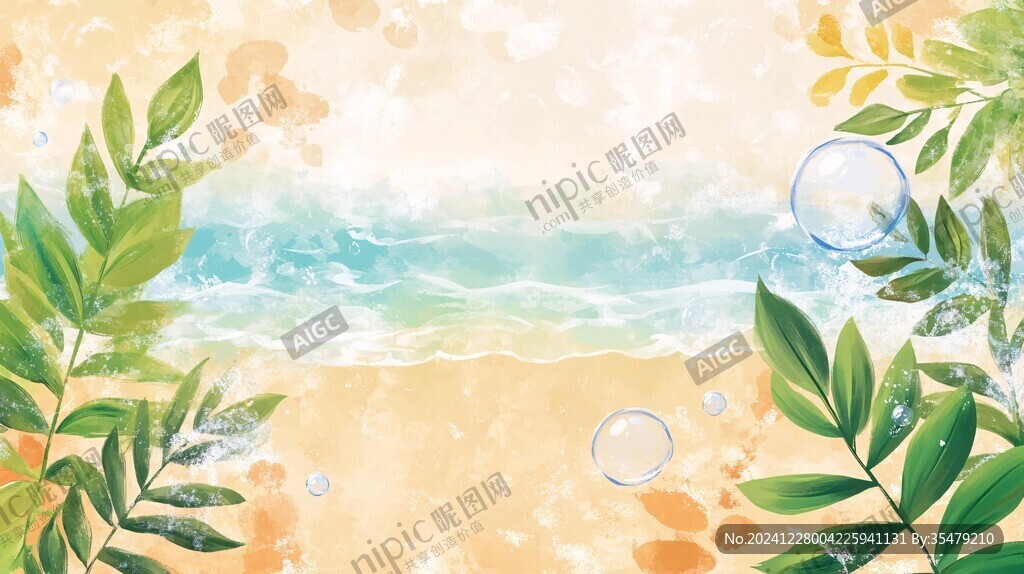 手绘夏季主题朦胧插画