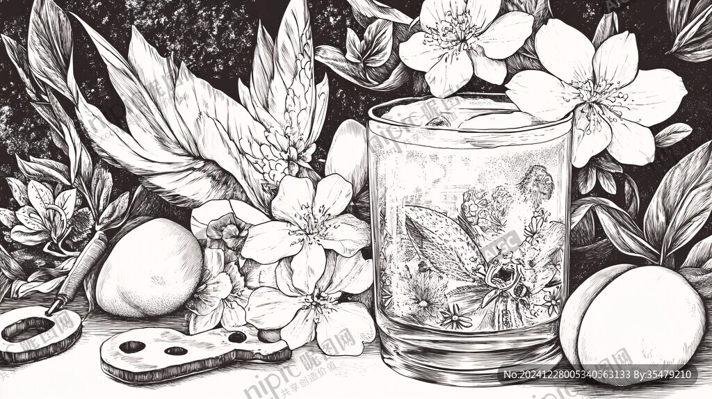 手绘果茶插画