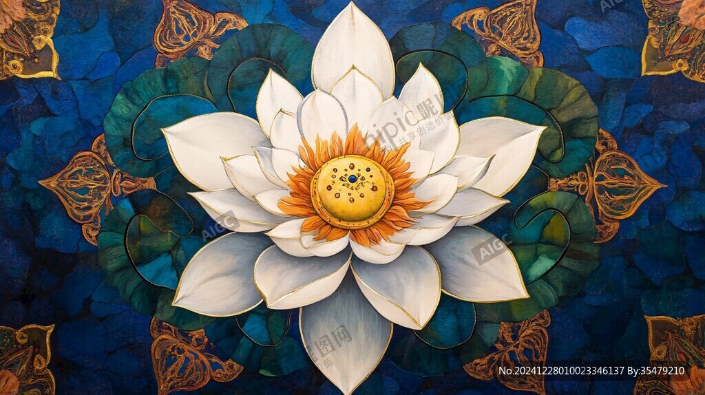 蓝色荷花壁画