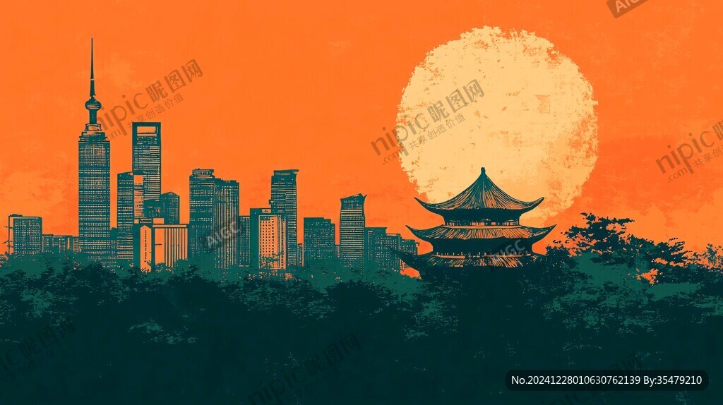 华东地区城市建筑插画