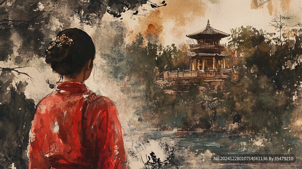 插画爱晚亭