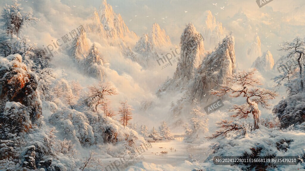 磨砂山水意境画