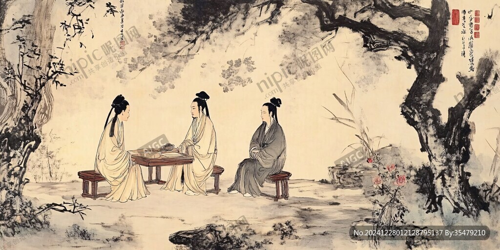佳人对弈图