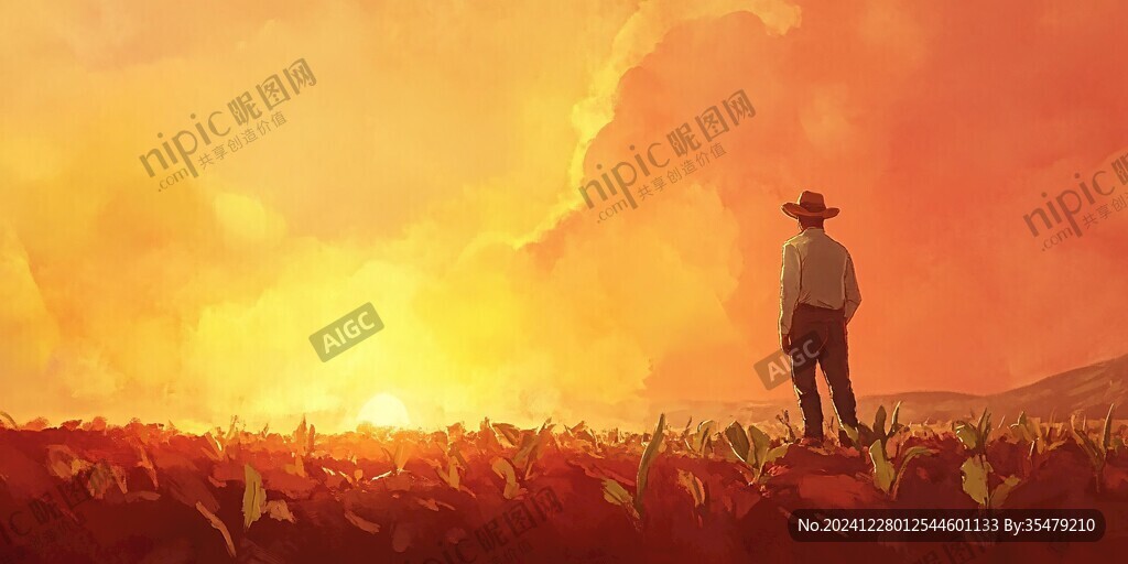 插画夕阳下