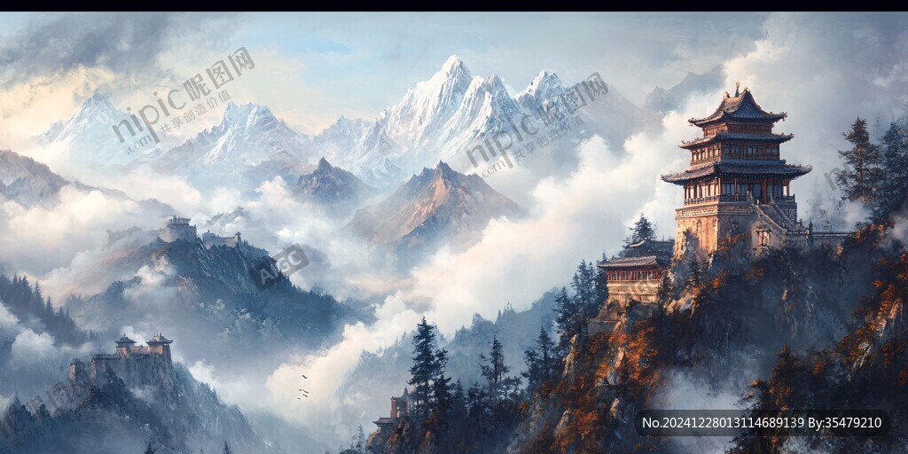 天界晓钟风景插画