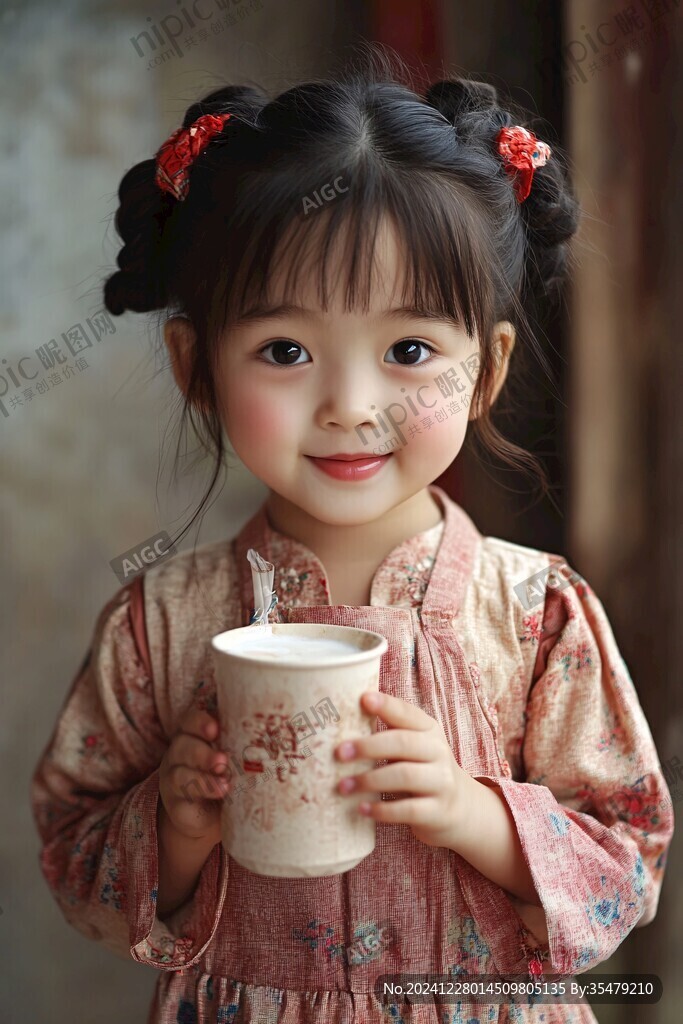 喝奶茶的小姑娘