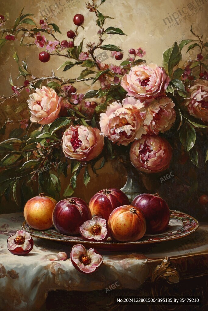 花朵水果油画
