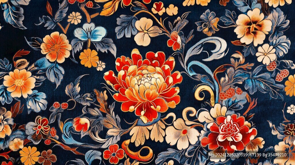 中式风格布料纹理花卉