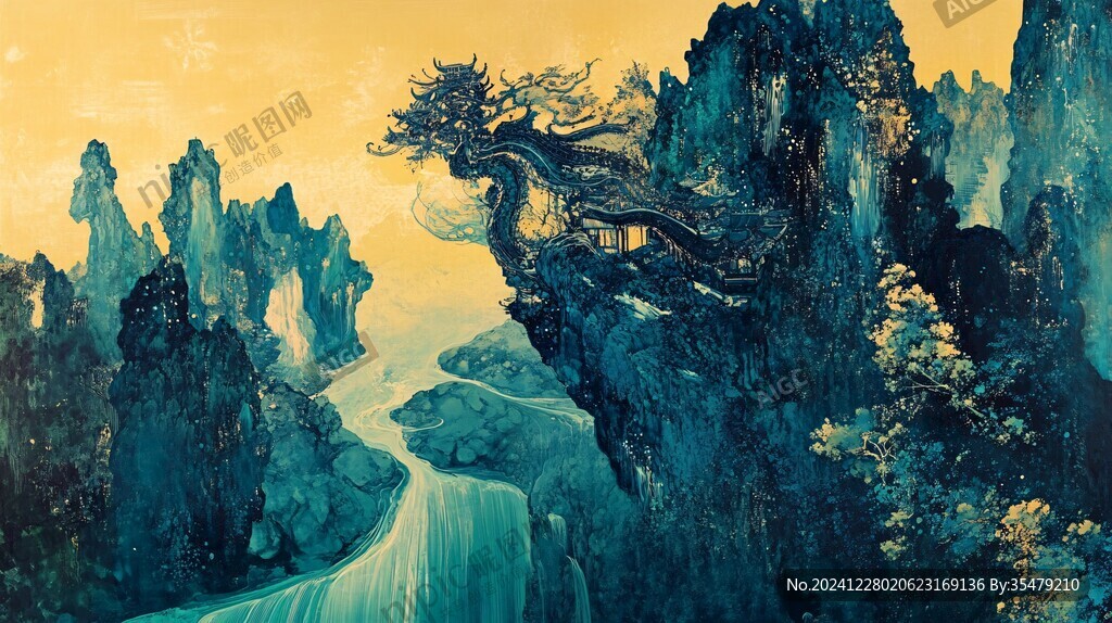迎客松油画