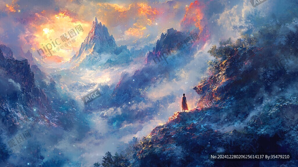 天界晓钟风景插画