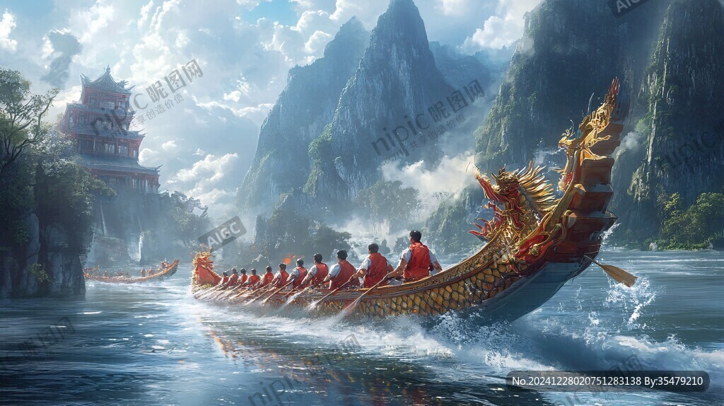 端午赛龙舟古风场景