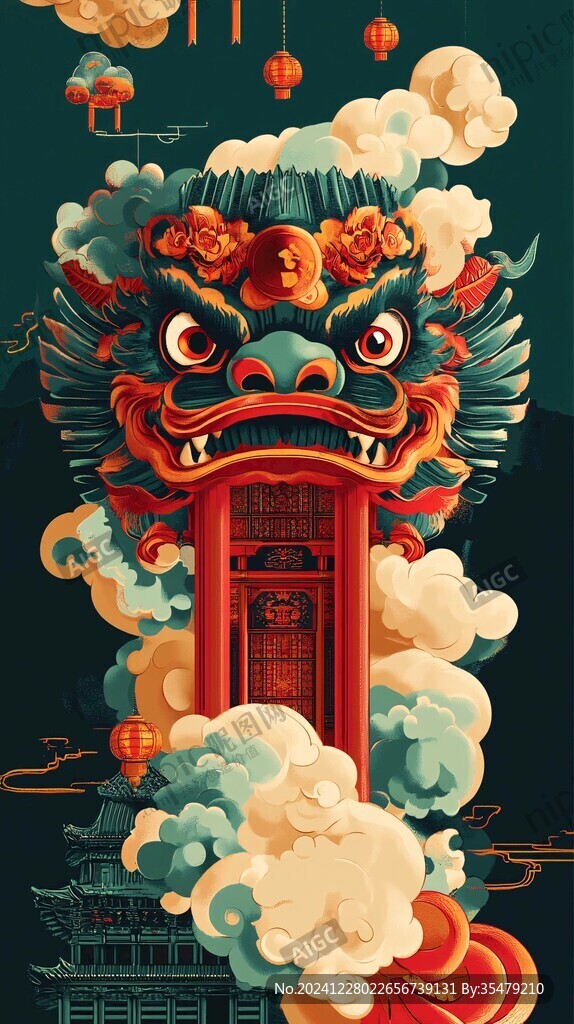 舞狮包装插画
