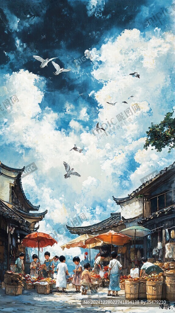 束河古镇插画