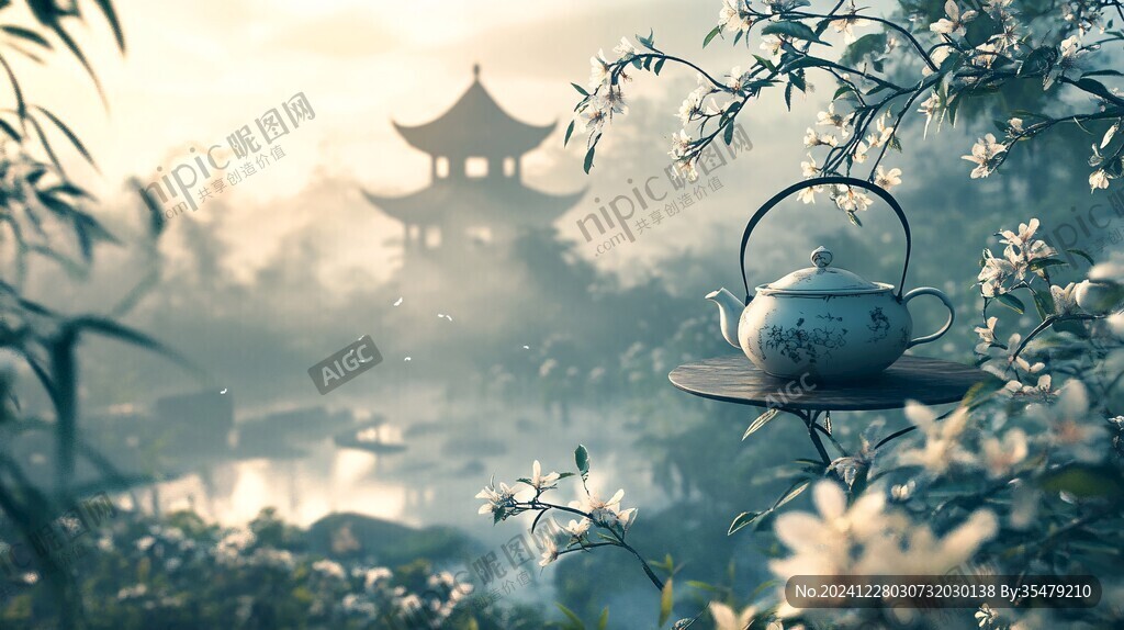 风景图茶壶