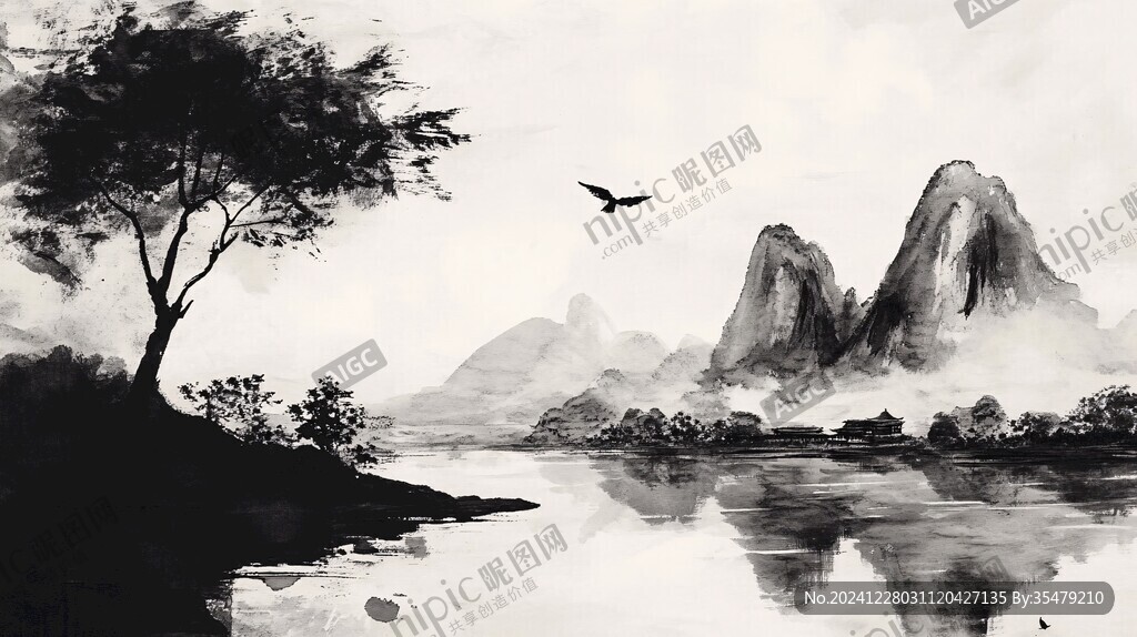 黄昏水墨画