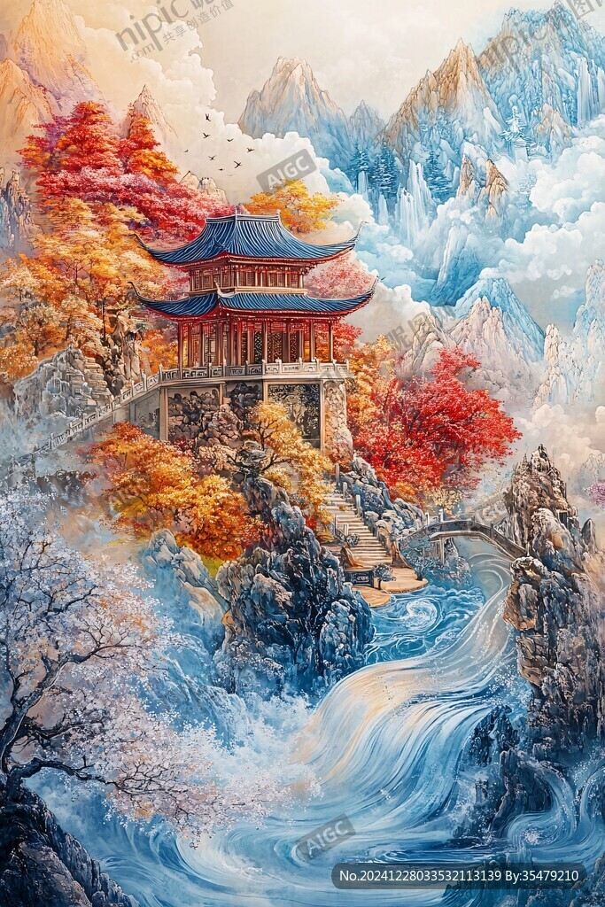 新中式楼阁皇宫山水
