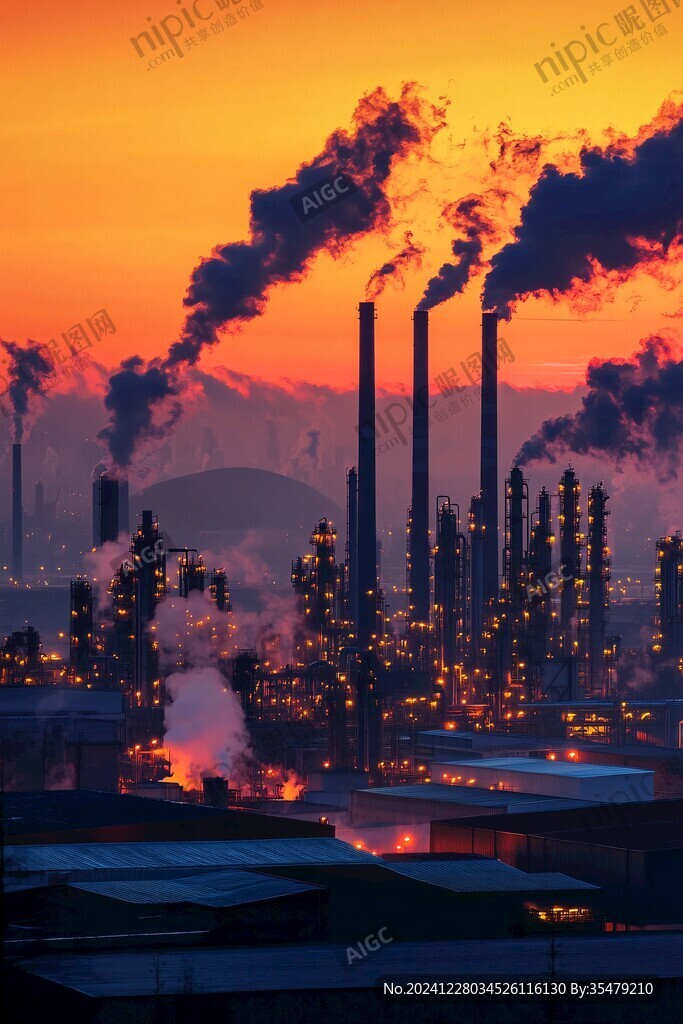 落日下的化工厂