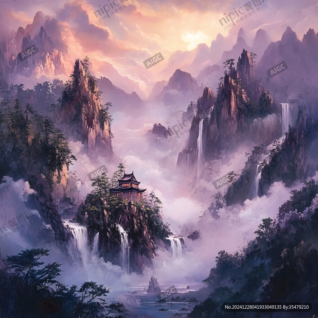 天界晓钟风景插画