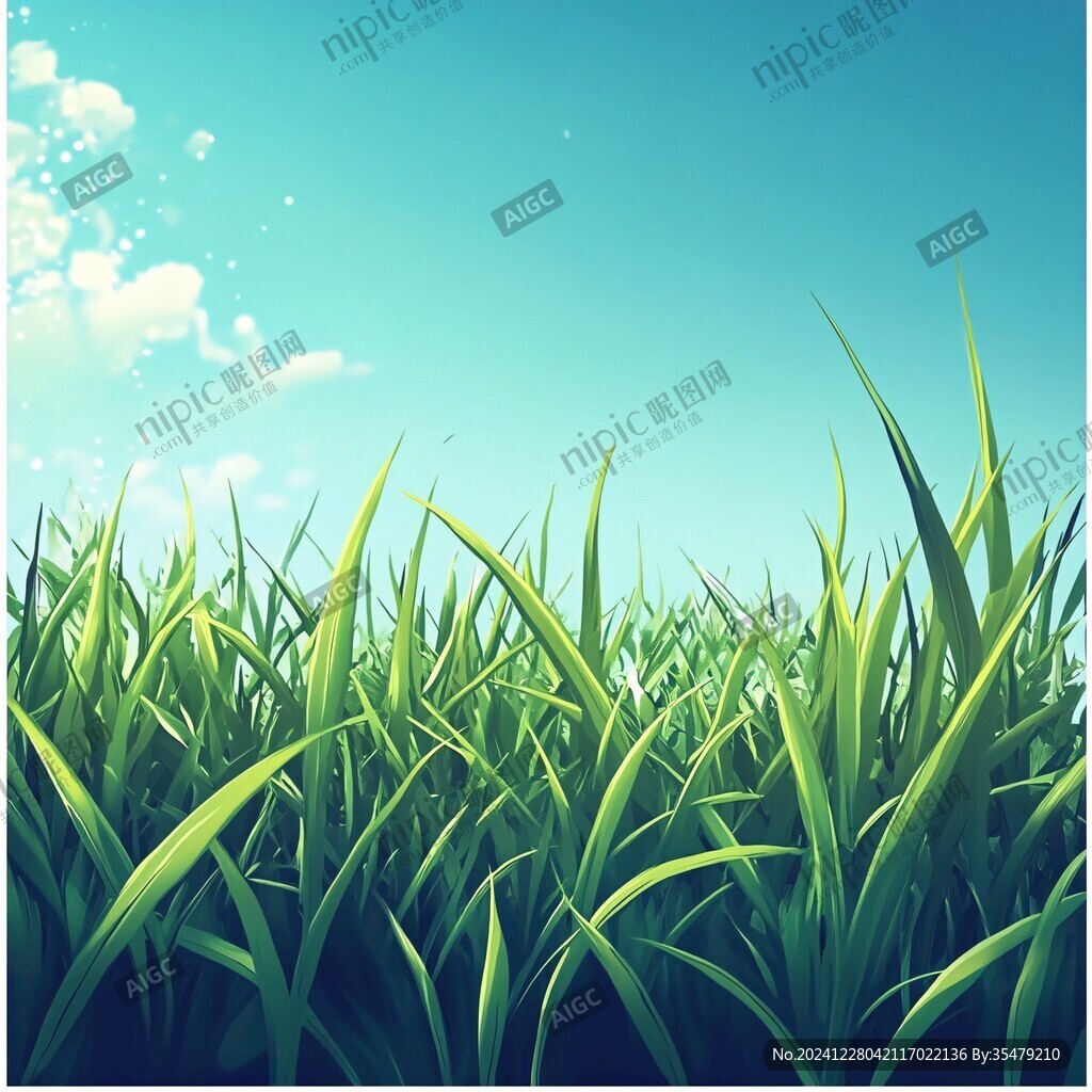 蓝天绿草插画