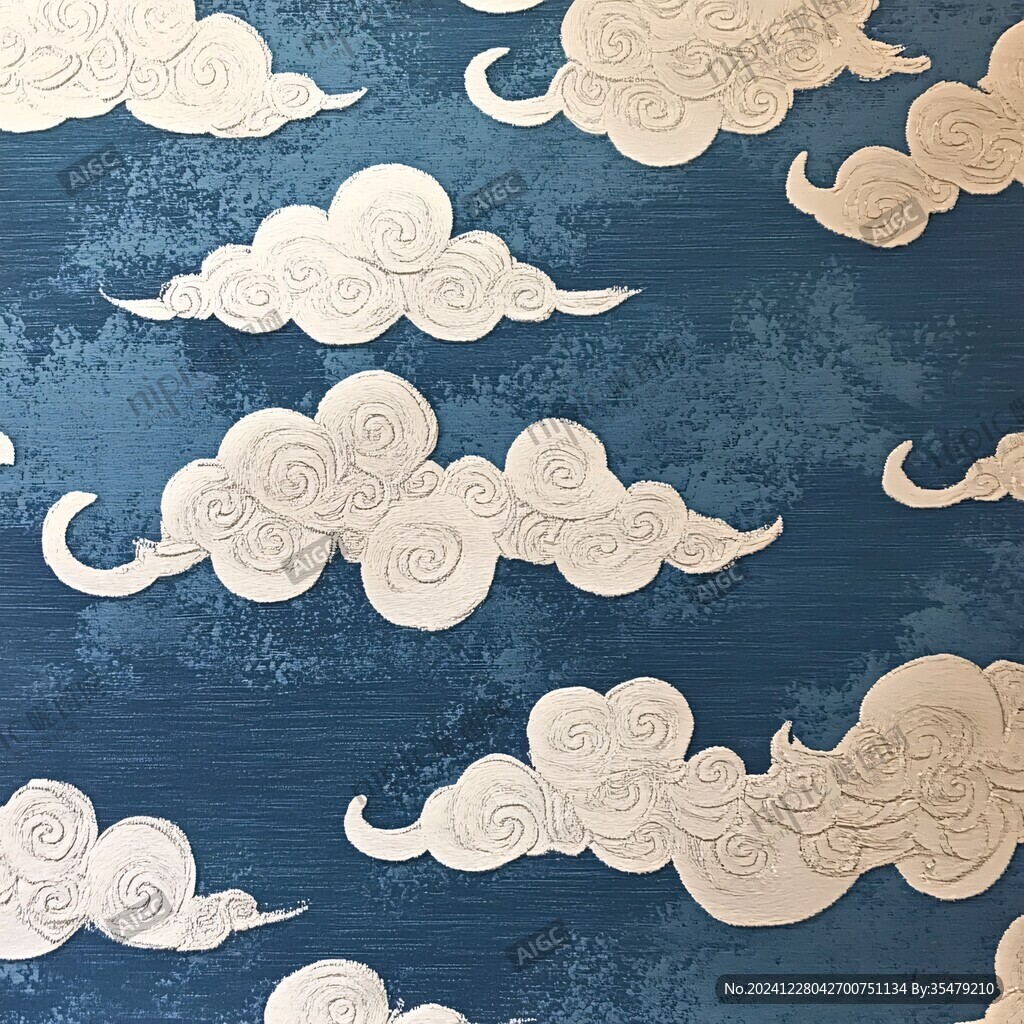 古风线绘云纹墙纸