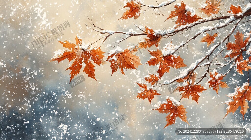 雪地红叶桌面背景