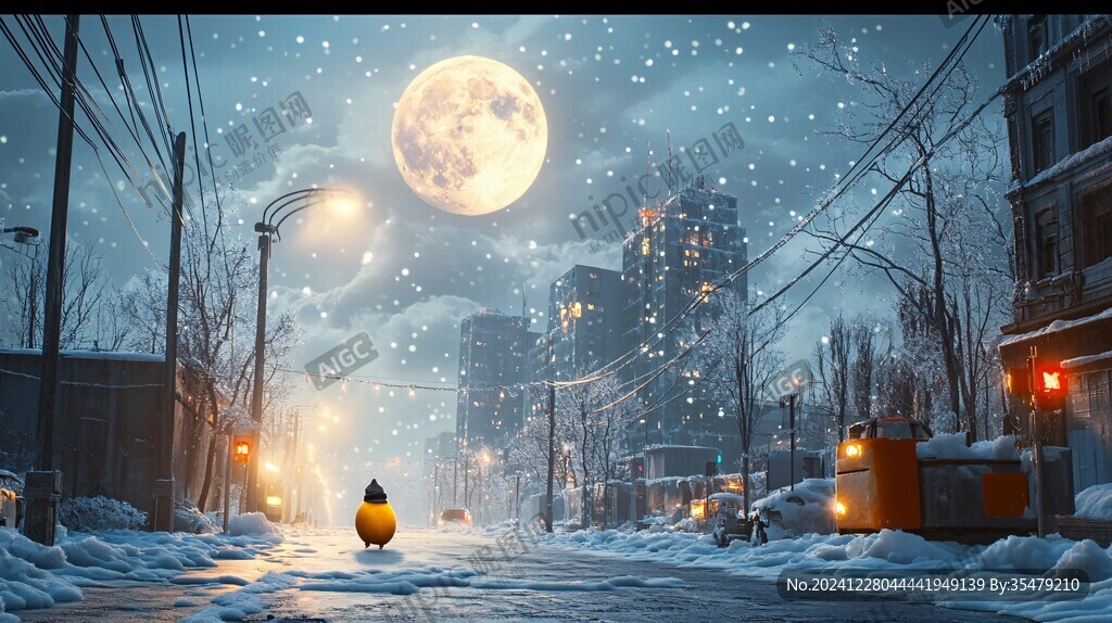 昏黄的雪景街道