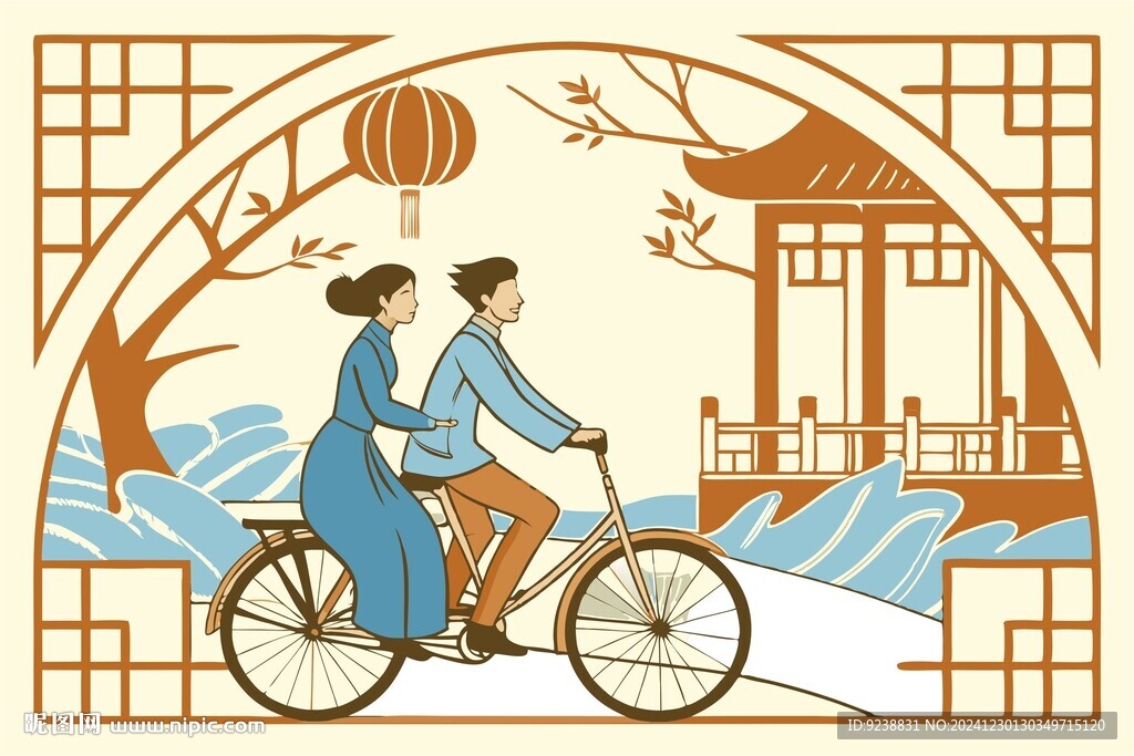 国风复古骑自行车