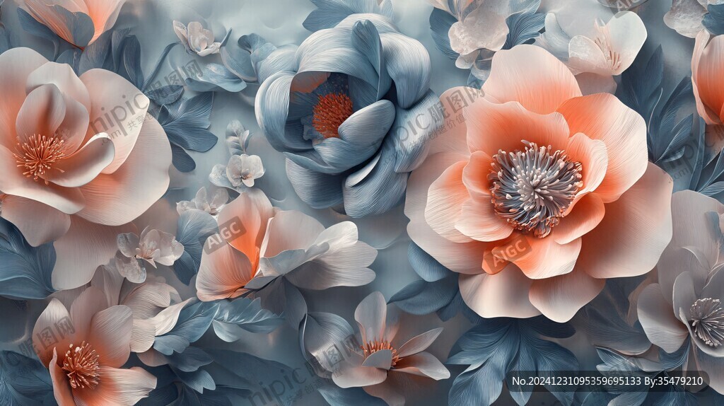 3d浮雕缤纷花卉