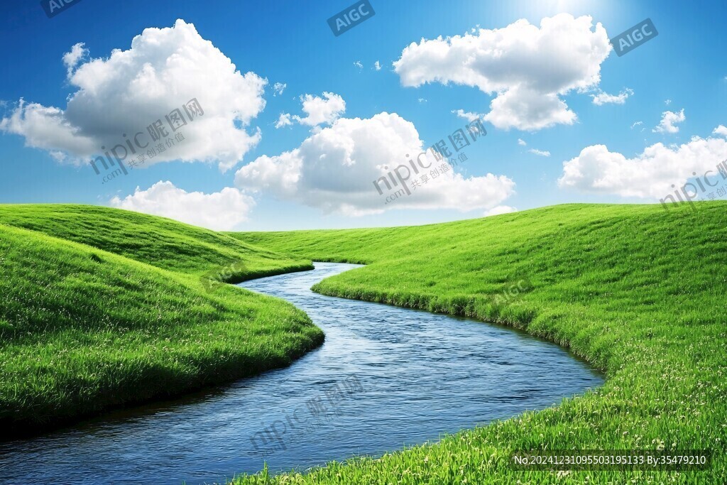 蓝天草地河流