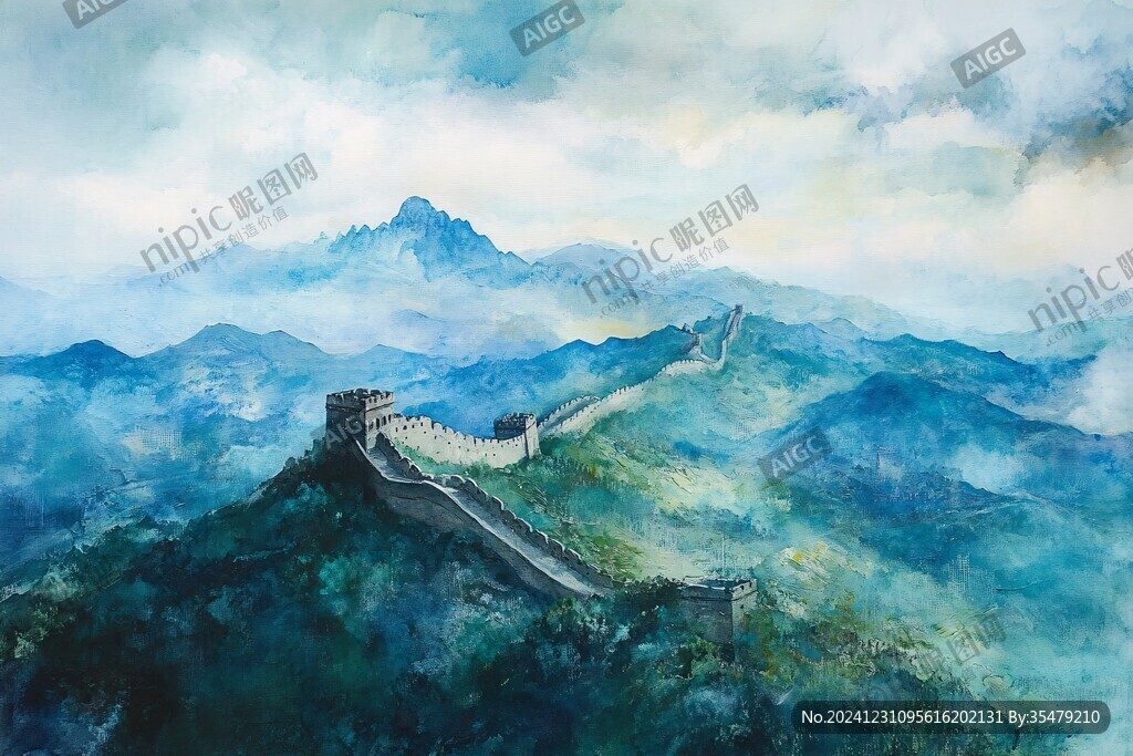 水彩画长城