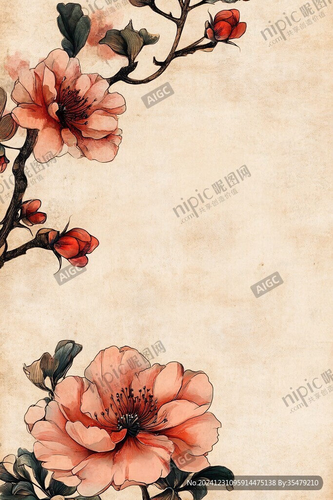 手绘春天古风花卉背景