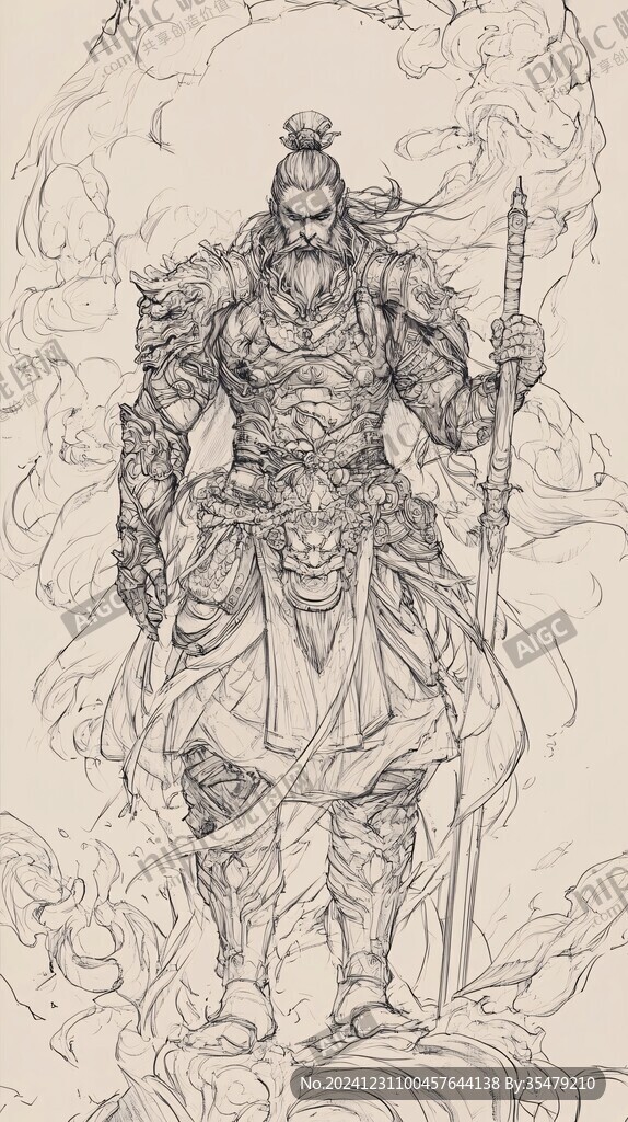 二郎神线稿